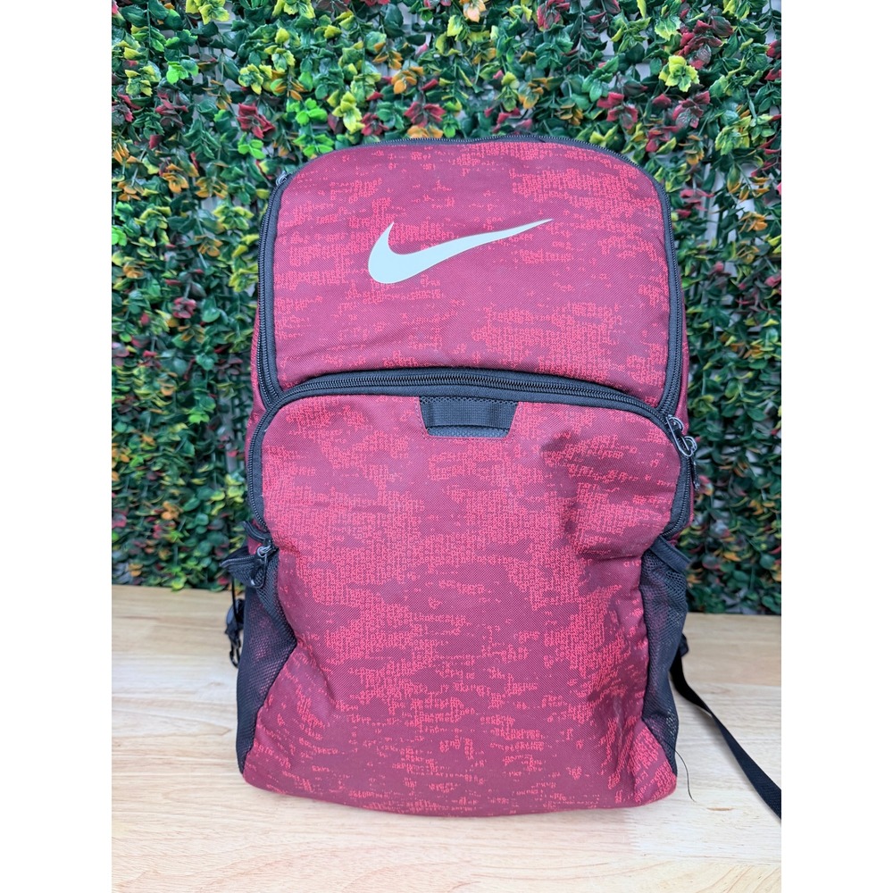 Nike Brasilia Training Backpack Red Black Digital Print Graphic Swoosh Bag